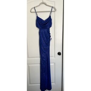 NTW Windsor Prom Dress Blue High Slit Glitter High Slit Long Maxi Size Small